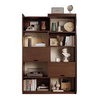 锦需实木书柜可伸缩格子储物一体靠墙收纳置物家用客厅落地展示书架 黑胡桃色5层(60-115)x30x174cm