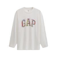 Gap 男女装早秋logo涂鸦印花纯棉宽松长袖T恤上衣787426 白色 L (175/96A)亚洲尺码