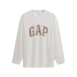 Gap 男女装秋季logo涂鸦印花纯棉宽松长袖T恤上衣787426 白色 L (175/96A)亚洲尺