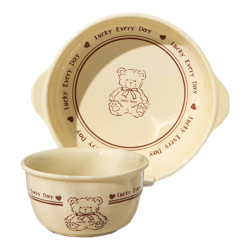 CERAMICS 卡通可爱3件套幸运能系列陶瓷餐具家用一人食釉下彩碗盘餐具整套 幸运熊 3头