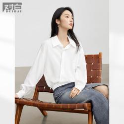 DUIBAI 对白 2025春秋莱赛尔法式斜门襟气质优雅短款休闲女式衬衫