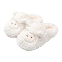 名创优品（MINISO）小绵羊棉拖鞋女冬季2024包跟保暖家居室内厚底月子毛毛拖鞋 白色【半包跟款】 40-41 (270mm) 【适合39/40码穿】