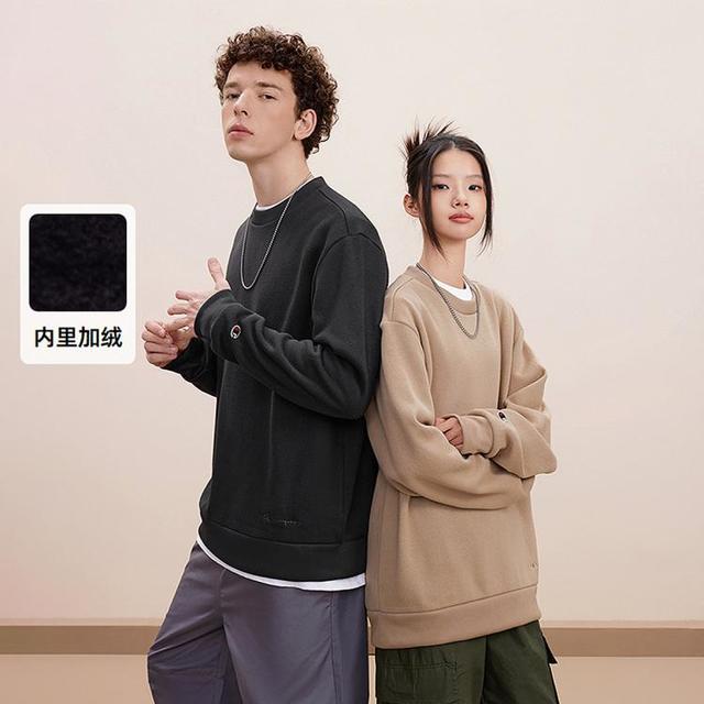 Champion 男士圆领卫衣 刺绣logo 秋冬加绒保暖休闲