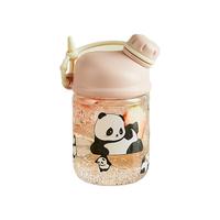 卡罗特原创熊猫玻璃杯女生可爱吸管杯茶水分离耐高温高硼硅水杯子 知足大熊猫玻璃杯-粉色