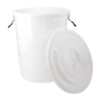 海斯迪克 圆形收纳桶大号水桶 厨房塑料圆桶 工业环卫垃圾桶 白色带盖50L