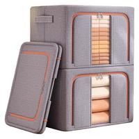 纳份爱衣服收纳箱家用布艺整理盒衣柜分层袋子折叠筐硬麻布储物箱子 星空灰-66L【单视窗】双开门丨3个装