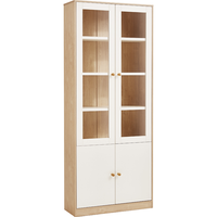 LINSY KIDS现代简约书柜书房展示架两门置物柜陈列柜储物柜带门 【原木色+白色】JV1X-A书柜