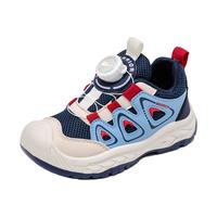 回力童鞋儿童软底旋钮扣鞋2024秋季男童透气运动鞋女童轻便休闲鞋 蓝米红 36码 内长约23.3cm