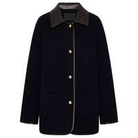 MO&Co. 毛呢外套2025冬绵羊毛黑色双面呢复古素皮拼接镶边MBE4COT062 蓝黑色 XS /155