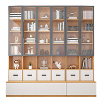 平子集小户型陈列展示玻璃书柜 书房组合书橱带抽屉书架 客餐厅边酒柜子 黄橡木色抽屉款 0.8m长