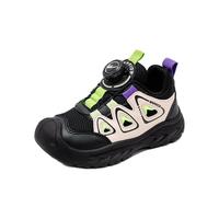 回力童鞋儿童软底旋钮扣鞋2024秋季男童透气运动鞋女童轻便休闲鞋 黑米绿 33码 内长约21.35cm