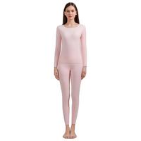 芬腾可安德绒保暖内衣男女秋冬舒肤轻薄贴身圆领打底衫秋衣秋裤套装 女款-粉色 3XL