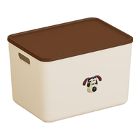 稻草熊桌面收纳盒化妆品杂物零食收纳筐厨房整理盒子家用抽屉塑料储物盒 咖啡色【带盖1个装】 卡通款【含狗头贴纸】