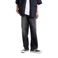 太平鸟男装 阔腿牛仔裤男秋季美式复古蓝色牛仔长裤潮 黑色2（无抽绳） XL (34)