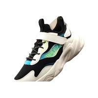 361°童鞋男女童网面透气春秋运动鞋革面款中大童魔术贴跑步鞋 碳黑/羽毛白/水鸭青【密网】 37码