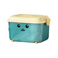 稻草熊儿童玩具收纳箱筐家用带滑轮宝宝衣服零食储物箱家用大容量整理盒 藏蓝色中号【长37*宽28*高22】