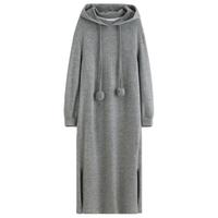 独束 大码【慵懒周末】毛球抽绳连帽针织连衣裙女冬可打底长裙子女