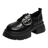 奥古狮登乐福鞋女秋季厚底法式英伦风小皮鞋女软底小个子单鞋粗跟女鞋 541035黑色 38