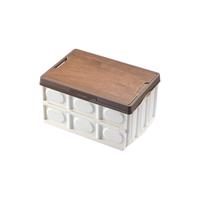 茶花 CHAHUA户外露营收纳箱车载后备箱整理箱子收纳柜盒野营野餐露营折叠 1个装#折叠+木盖（咖色）