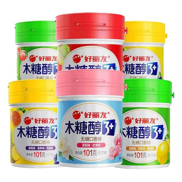 好丽友 无糖口香糖木糖醇3罐大瓶薄荷水果味花香味软糖清新口气