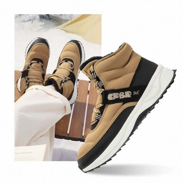 361° 绒雪 加绒加厚 全掌橡胶大底 男款高帮防水防滑雪地靴 672446716