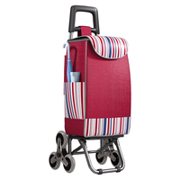 百草园买菜手拉车购物车拉杆家庭用拖车老年人出行便携车可折叠大容量 条纹红爬楼梯款-加大三角轮