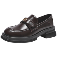 热风（Hotwind）经典百搭小皮鞋24年秋季女士优雅淑女黑色百搭一字扣乐福鞋 02棕色 38 38 正码