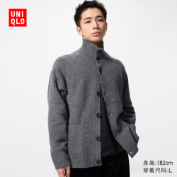 优衣库 男装/男女同款souffle yarn舒芙蕾针织开衫/长袖毛衣毛衫480023 08 深灰色 XS 160/76A/XS