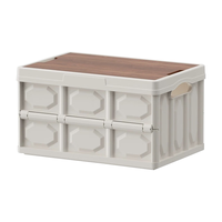 乐荔户外露营收纳箱折叠箱野营野餐储物整理箱汽车车载后备箱露营箱子 特大号白色【木盖款50L】