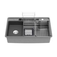 九牧(JOMOO)厨房水槽大单槽聚宝盆日式水槽纳米304不锈钢洗菜洗碗盆一体 【升级集渣纳米黑钛】75*48+枪灰抽拉龙头