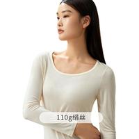 金三塔秋100%桑蚕丝真丝打底衫经典圆领长袖修身上衣套头打底衫 170(XL) 肉色