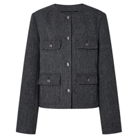 MO&Co.外套2025冬绵羊毛圆领细闪珠片香风短款箱型宽肩MBE4COTT02 黑白点色 M /165