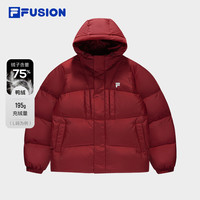 FILA FUSION斐乐潮牌款羽绒服2025冬季宽松保暖连帽外套 砖墙红-RD 180/100A/XL