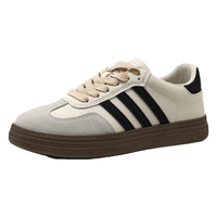 西遇德训鞋女2024春季复古美拉德小众厚底休闲鞋美式黑白板鞋 米白色 35