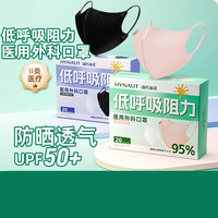 海氏海诺低呼吸阻力医用外科口罩防晒轻薄透气无菌立体保暖口罩 【无菌立体型】医用外科粉色+黑色40只【UPF50+】