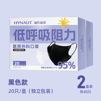 海氏海诺低呼吸阻力医用外科口罩防晒轻薄透气无菌立体保暖口罩 【无菌立体型】医用外科黑色40只【防晒护眼角】