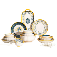 CERAMICS 佩尔森 碗筷套装陶瓷餐具整套釉下彩鱼盘筷子套装微波适用北欧38头礼盒装