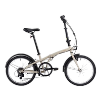 迪卡侬折叠车T120成人通勤自行车6级变速20寸轻便单车浅白垩灰-4588488