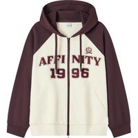 森马 外套女连帽插肩袖宽松上衣女士秋季潮流刺绣撞色夹克美式复古