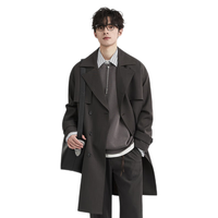 伯爵卓尔旷野美拉德通勤风衣男士中长款双排扣外套男过膝2024春秋季大衣 暴雨灰 (D411001-不过膝) S