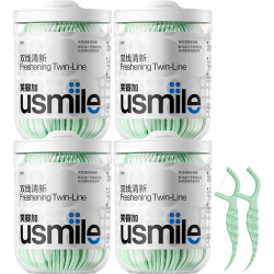 usmile 牙线棒双线清新薄荷家用牙签超细便携随身剔二合一
