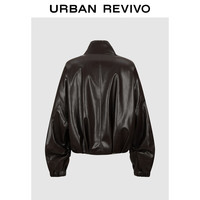 UR2025冬季女装流光风皮质立领短款超宽松外套UWU150018 深咖棕 S