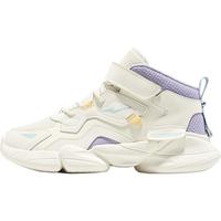 鸿星尔克儿童运动鞋女童鞋运动鞋高帮魔术贴时尚百搭透气跑鞋中大童慢跑鞋 橡芽白/迷雾粉紫 32