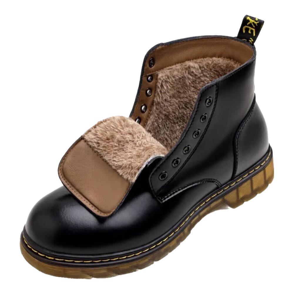 马登 MADEN男士马丁靴秋冬加绒工装靴英伦风黑色休闲皮鞋男通勤百搭真皮靴子 黑色 加绒版 41 男码