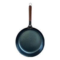 甄臻木把手章丘款平底煎锅无涂层锻打熟铁锅家用牛排煎蛋锅不易粘锅 鱼鳞款单锅【2-4人使用】 28cm