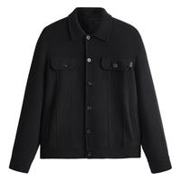 太平鸟 男装秋冬款潮流工装翻领黑色外套男式夹克