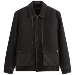 太平鸟 明线仿麂皮拼接翻领夹克