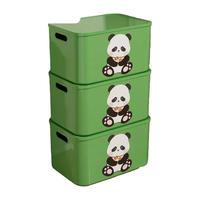 稻草熊加厚收纳箱桌面浴室洗手台厨房调料筐篮办公化妆品整理储物置物盒 翠竹绿【手捧花熊】3个装