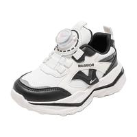 回力童鞋儿童旋钮扣运动鞋2024春秋时尚女童小白鞋男童透气跑步鞋 黑白 29码 内长约18.76cm