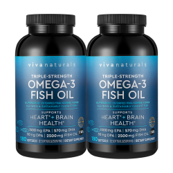Viva Naturals 美国进口高纯度深海鱼油rTG结构omega-3欧米伽3软胶囊180粒*2瓶